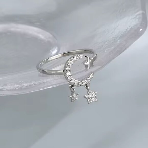 Silver Star and Moon Adjustable Ring - Picture 5 of 5